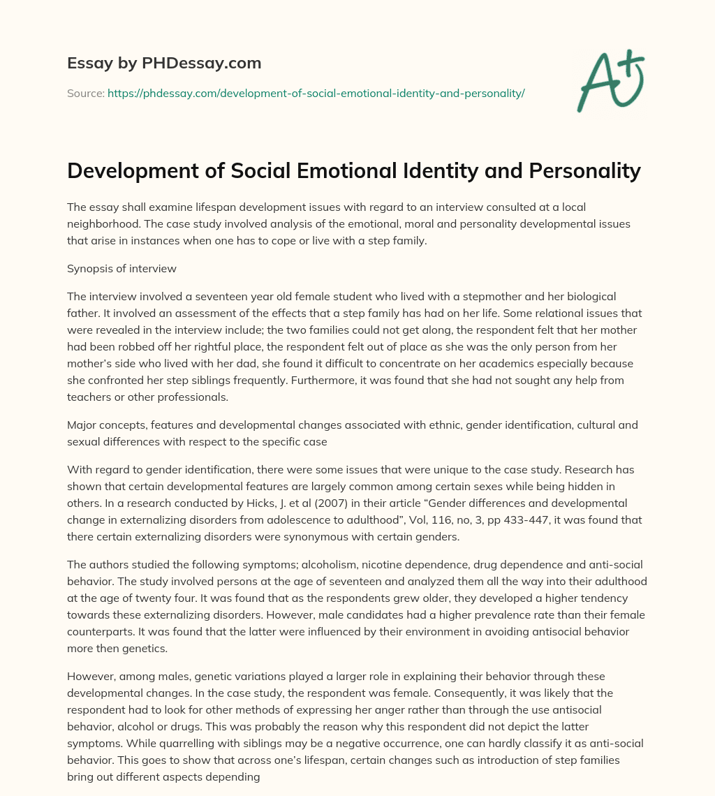Development of Social Emotional Identity and Personality essay