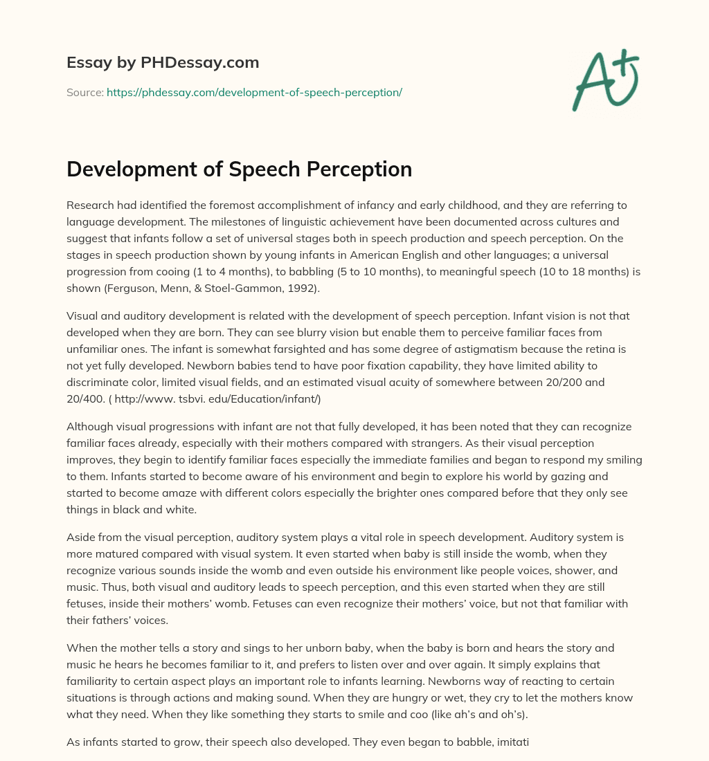Development of Speech Perception essay