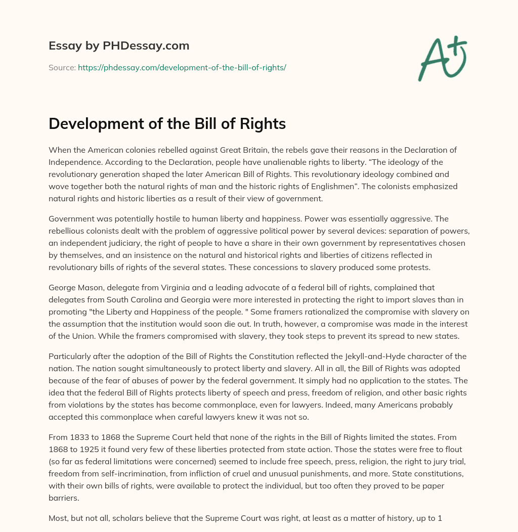 Development of the Bill of Rights essay