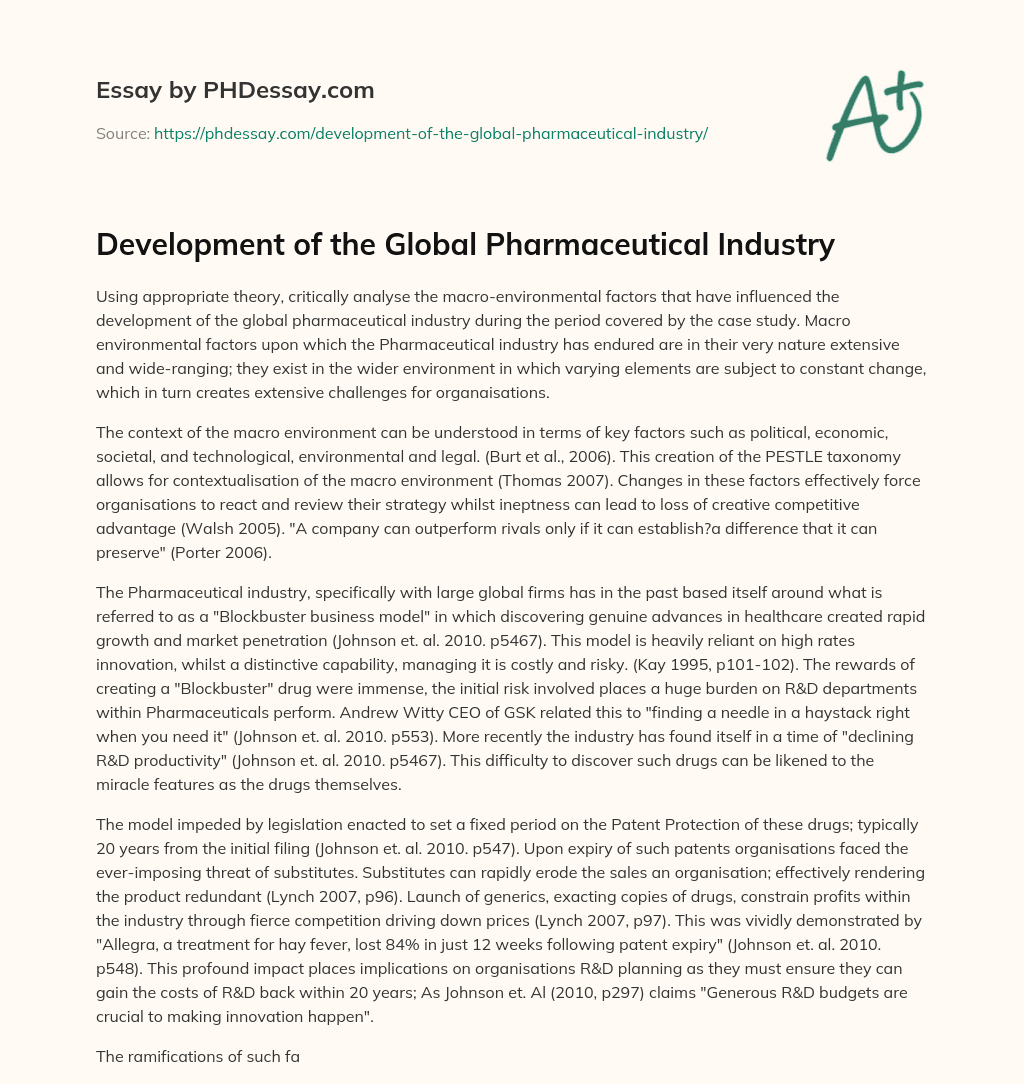 essay on global pharmaceutical industry