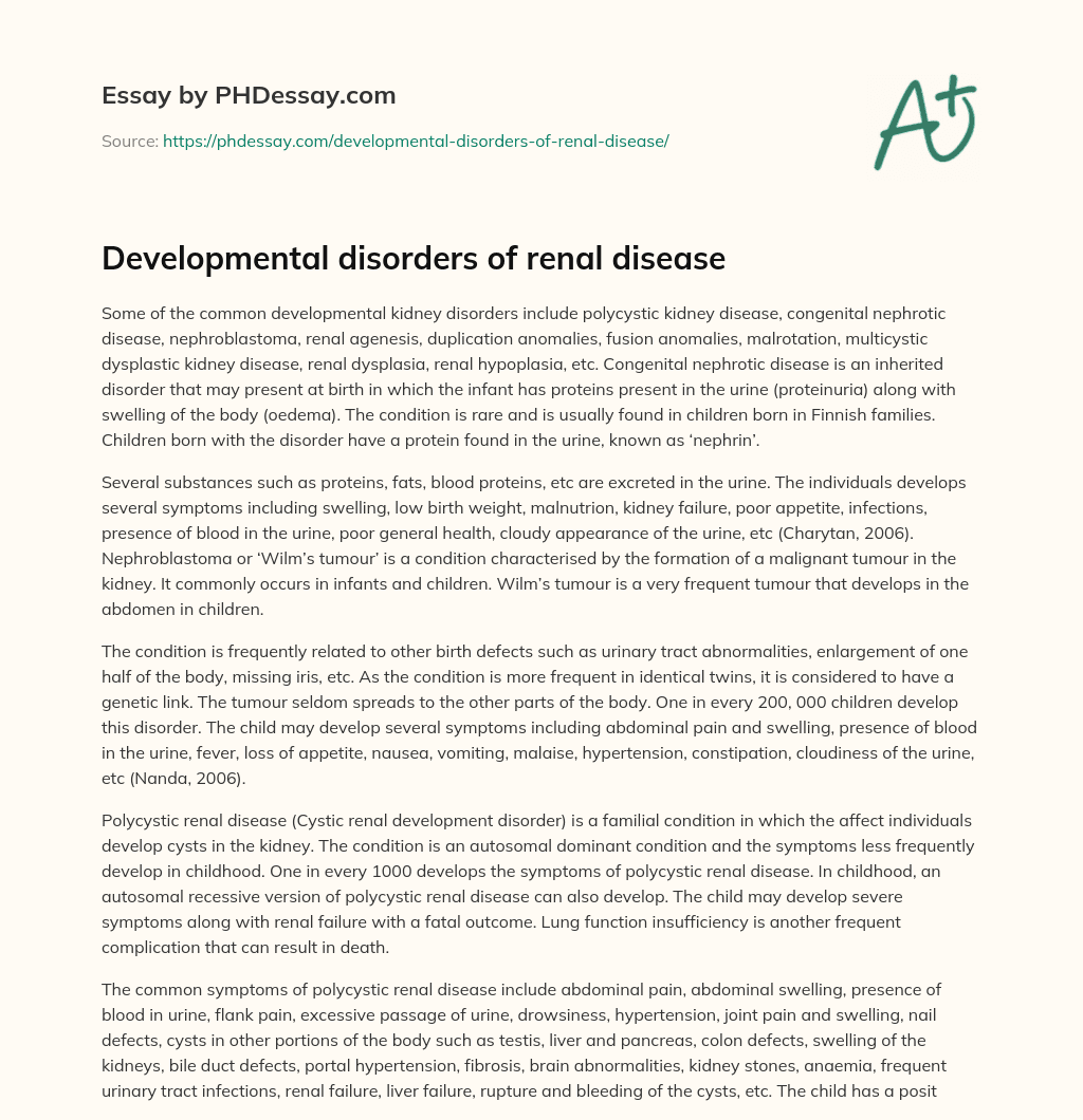 Developmental disorders of renal disease essay