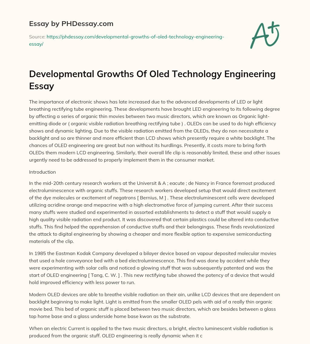 Developmental Growths Of Oled Technology Engineering Essay essay