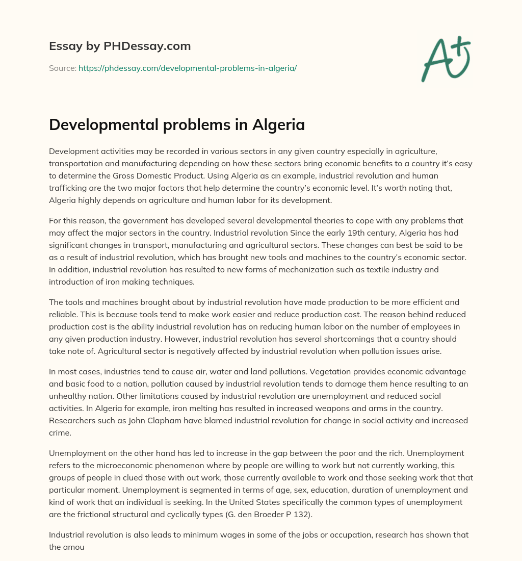 Developmental problems in Algeria essay