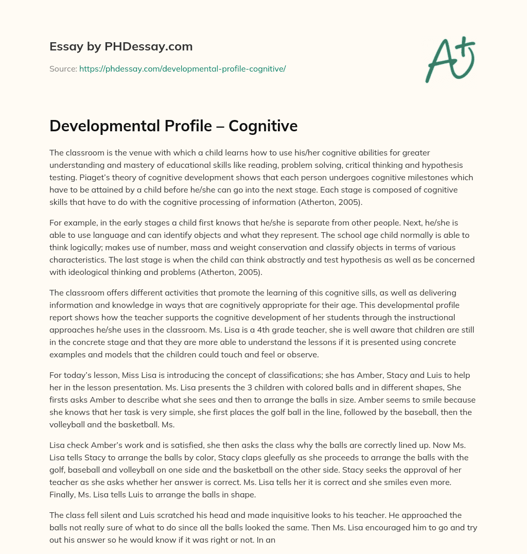 Developmental Profile – Cognitive essay