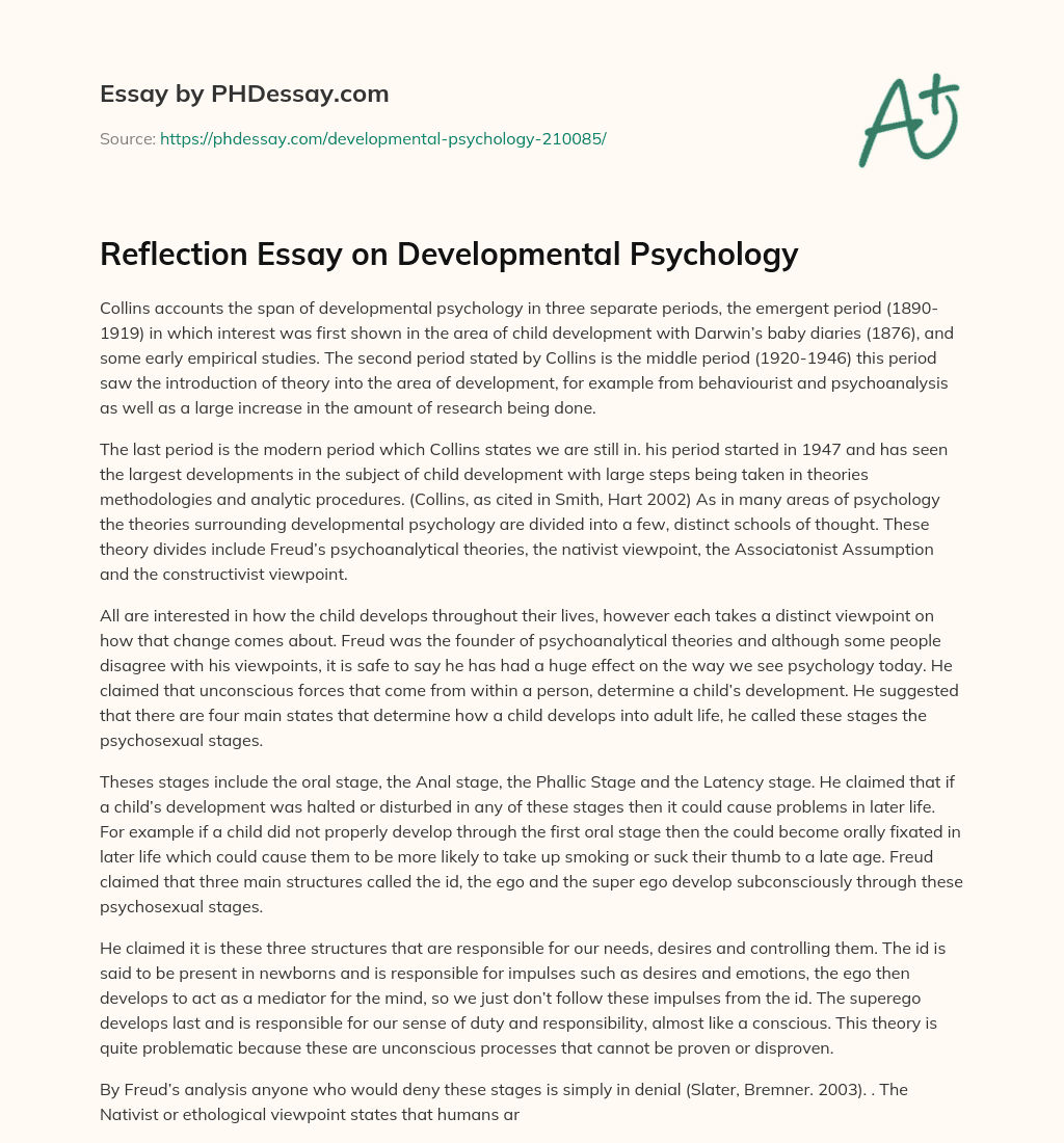 reflective essay on developmental psychology