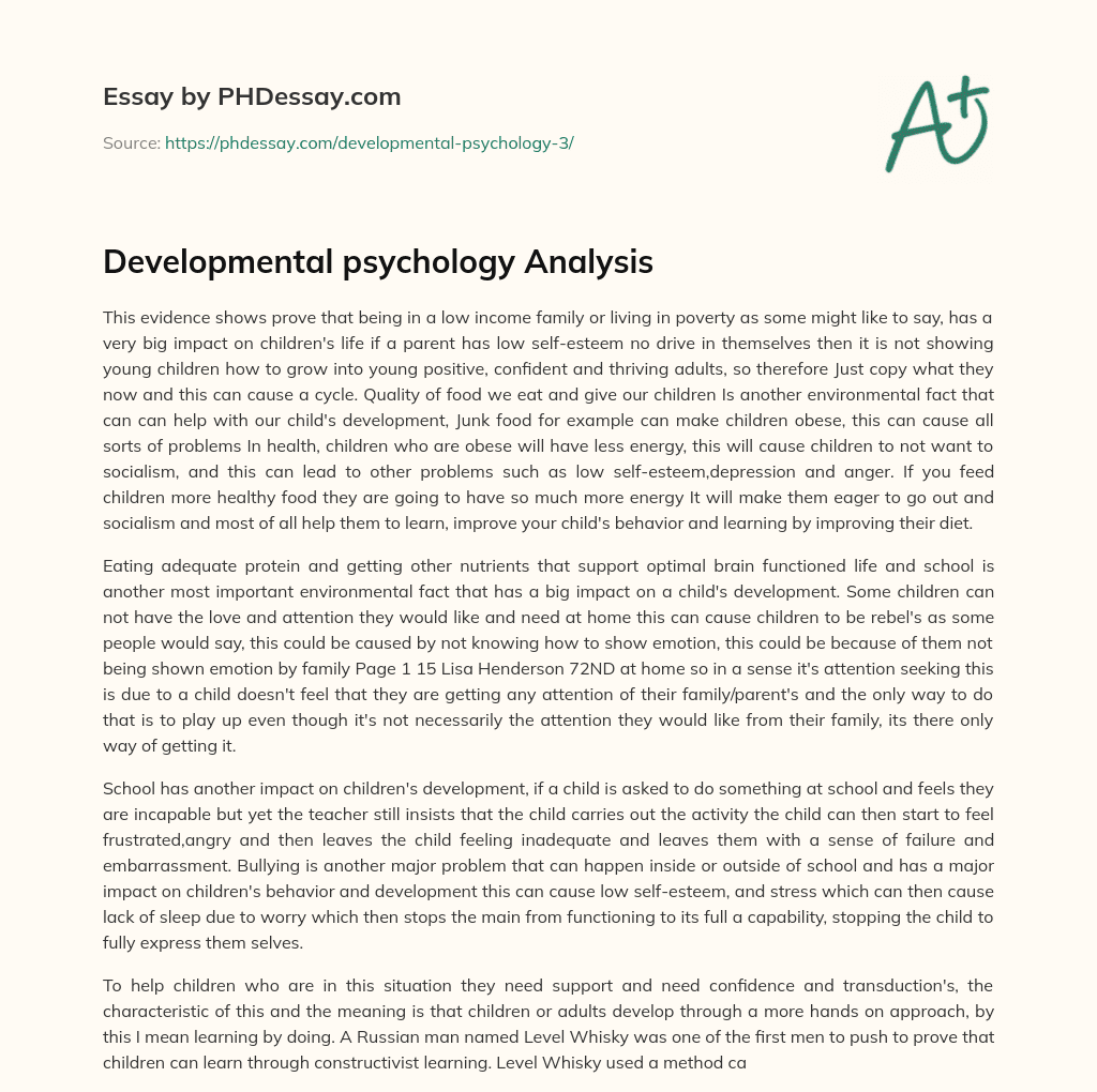 Developmental psychology Analysis essay