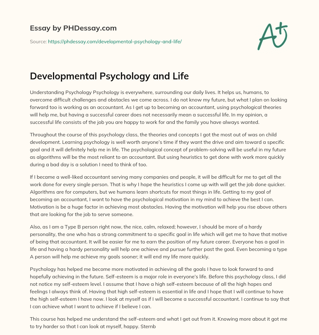 Developmental Psychology and Life essay