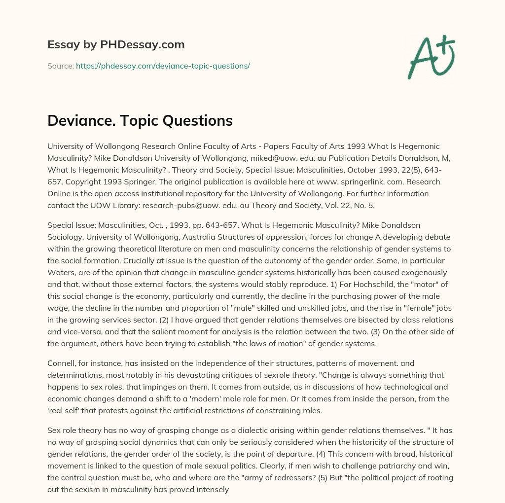 Deviance. Topic Questions essay