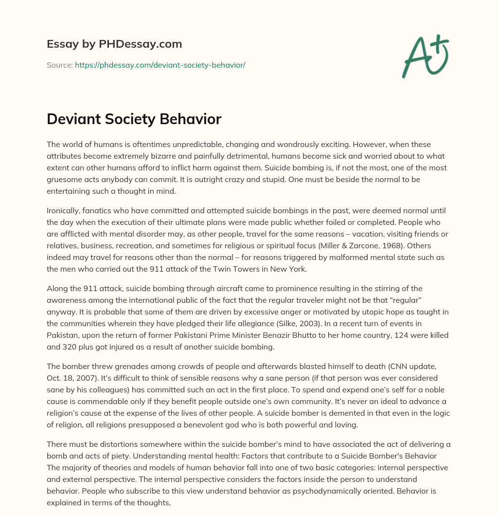 Deviant Society Behavior essay