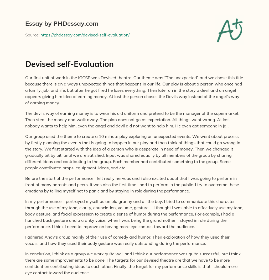 Devised self-Evaluation essay