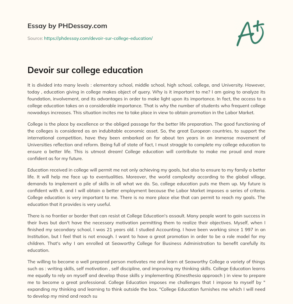 Devoir sur college education essay