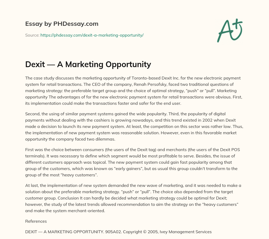 Dexit — A Marketing Opportunity essay