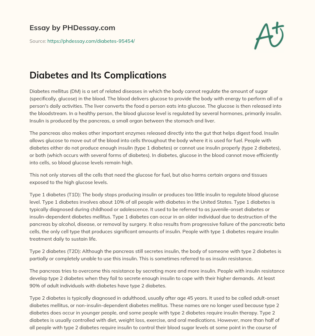 Diabetes and Its Complications essay