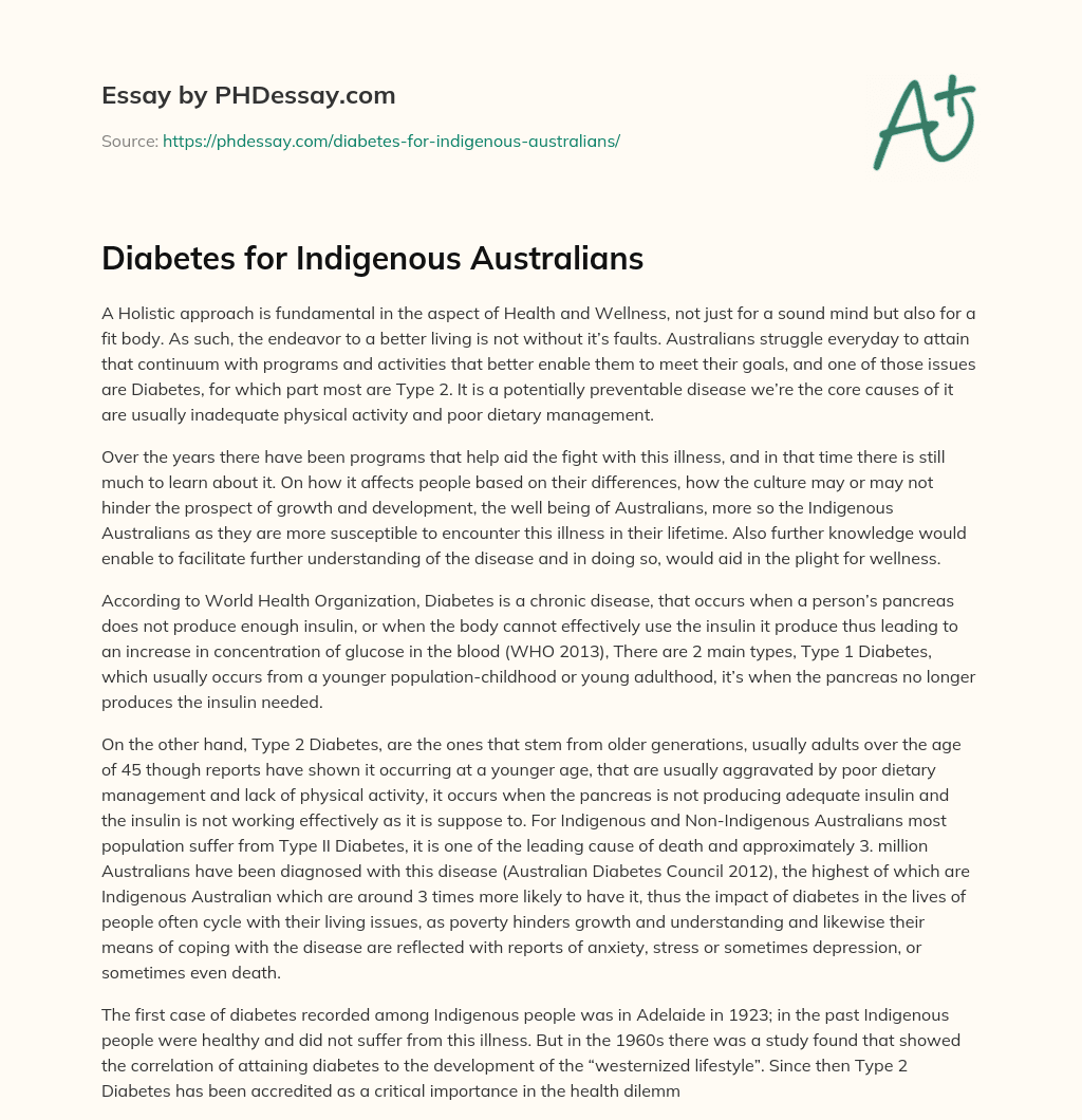 Diabetes for Indigenous Australians essay