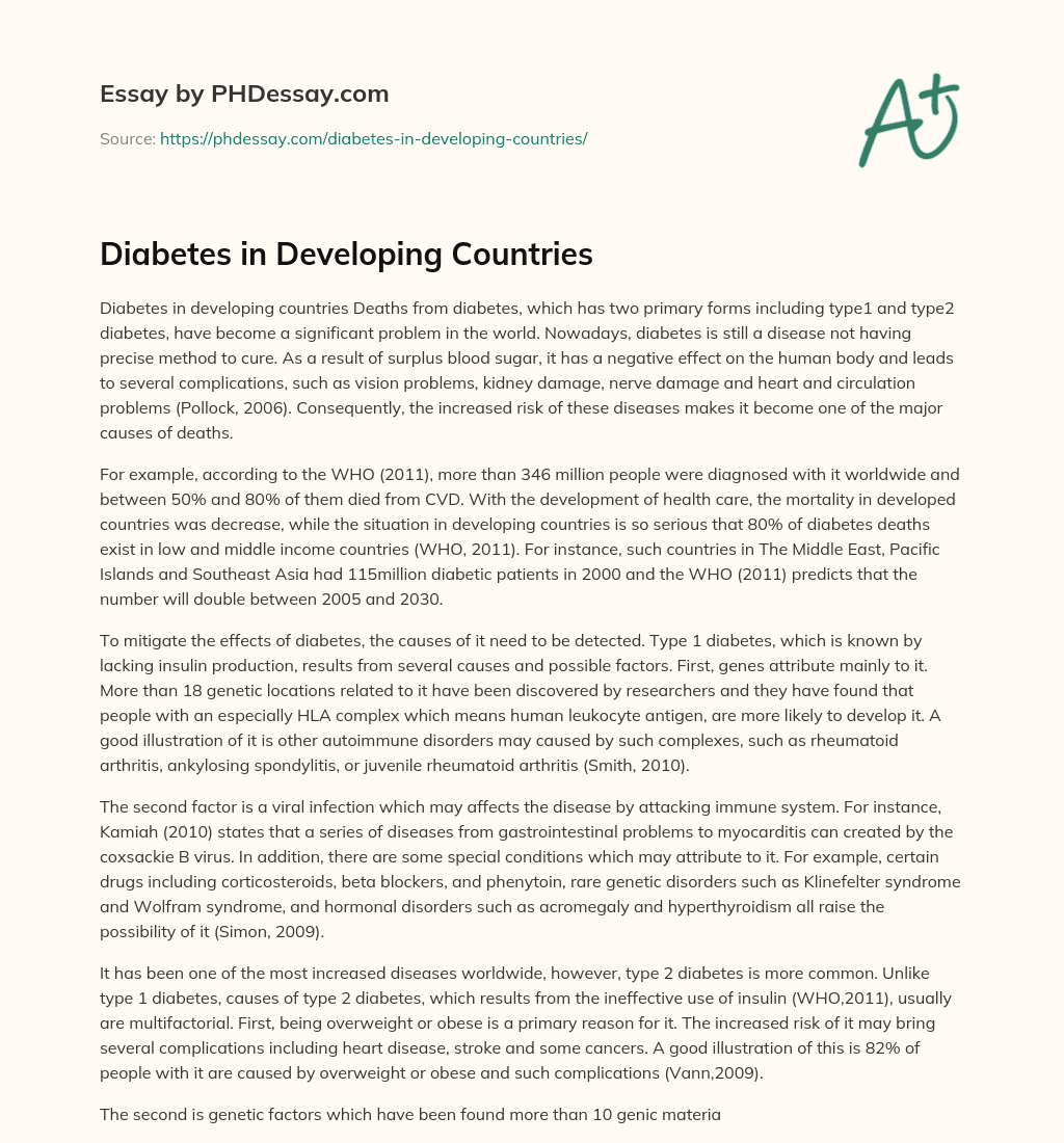 Diabetes in Developing Countries essay