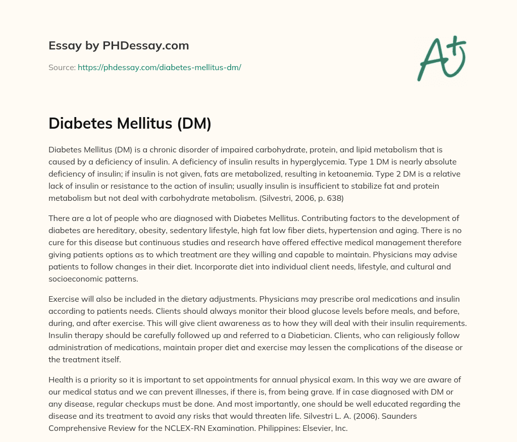 Diabetes Mellitus (DM) essay