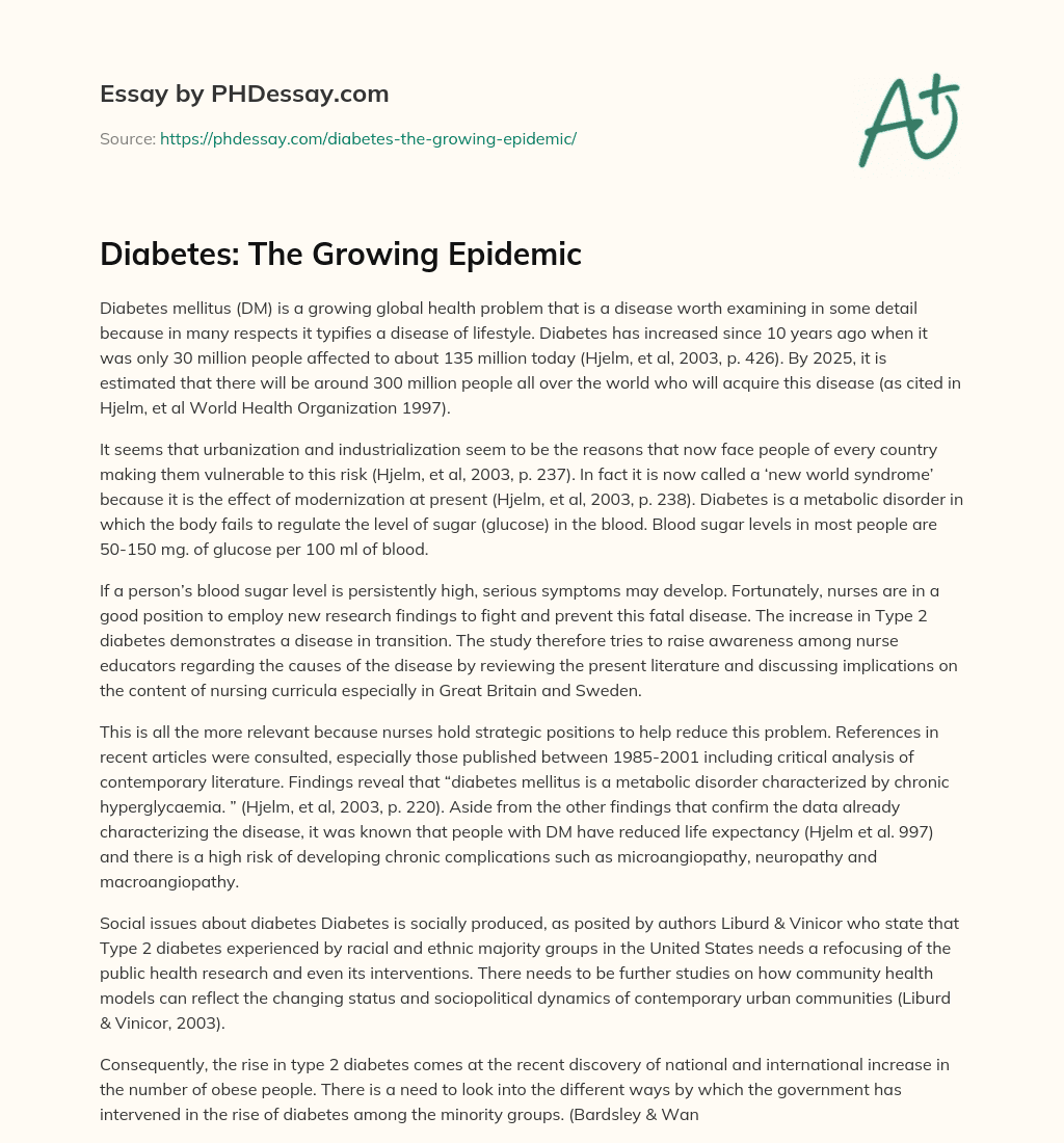 Diabetes: The Growing Epidemic essay