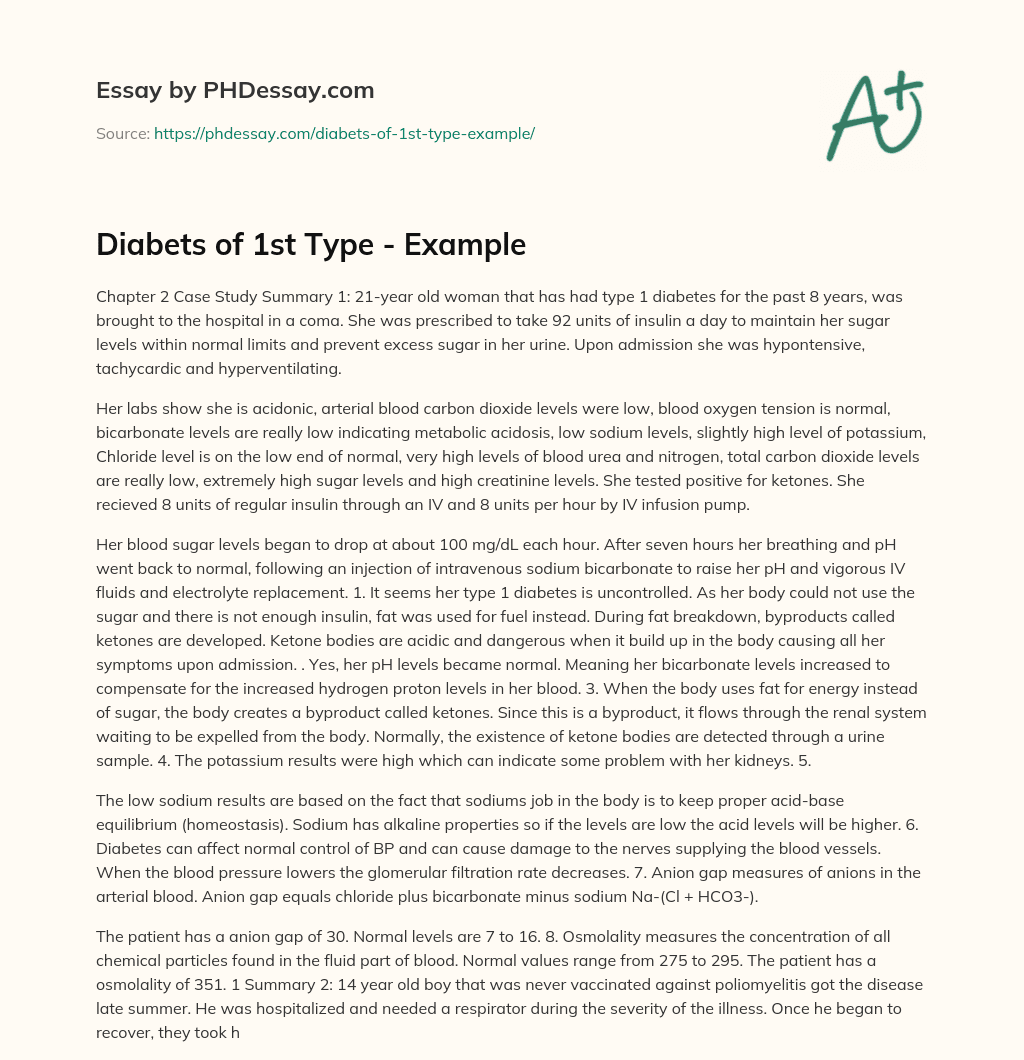 Diabets of 1st Type – Example essay