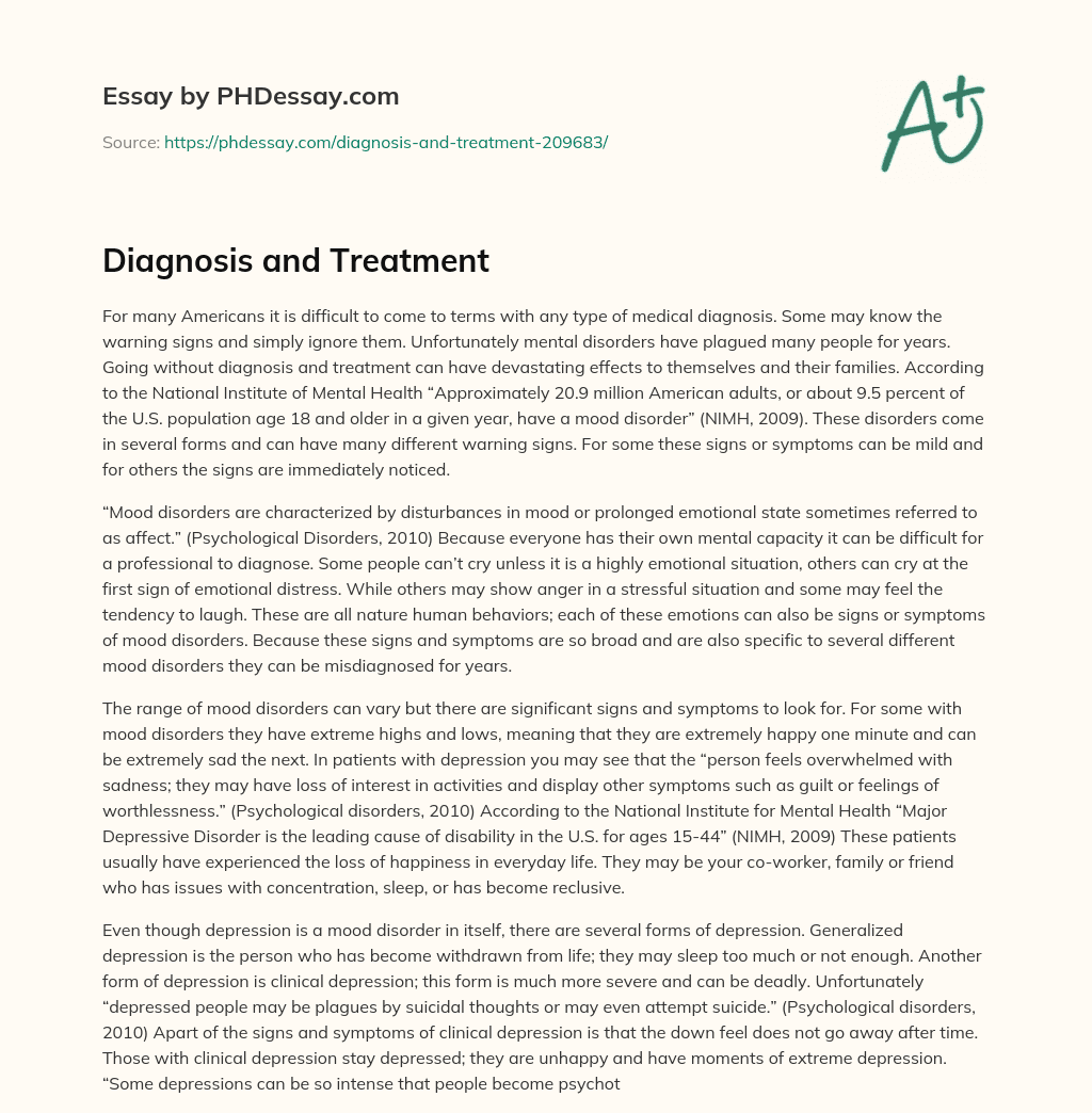 Diagnosis and Treatment essay