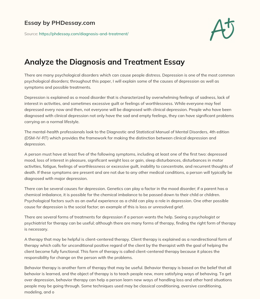 Analyze the Diagnosis and Treatment Essay essay