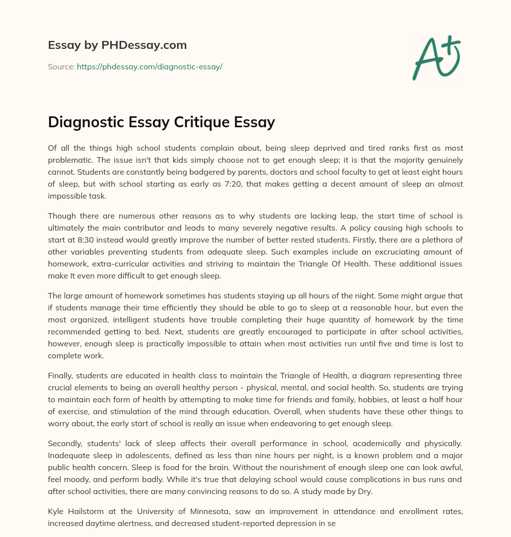 Diagnostic Essay Critique Essay essay