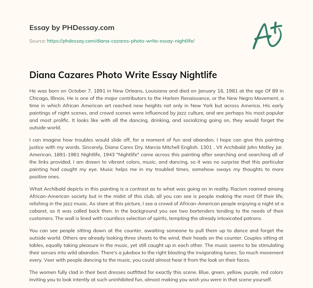 Diana Cazares Photo Write Essay Nightlife essay