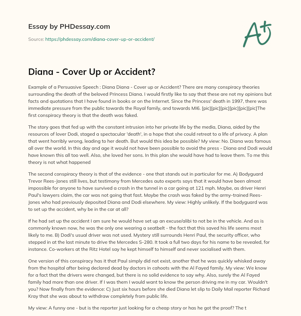 Diana – Cover Up or Accident? essay