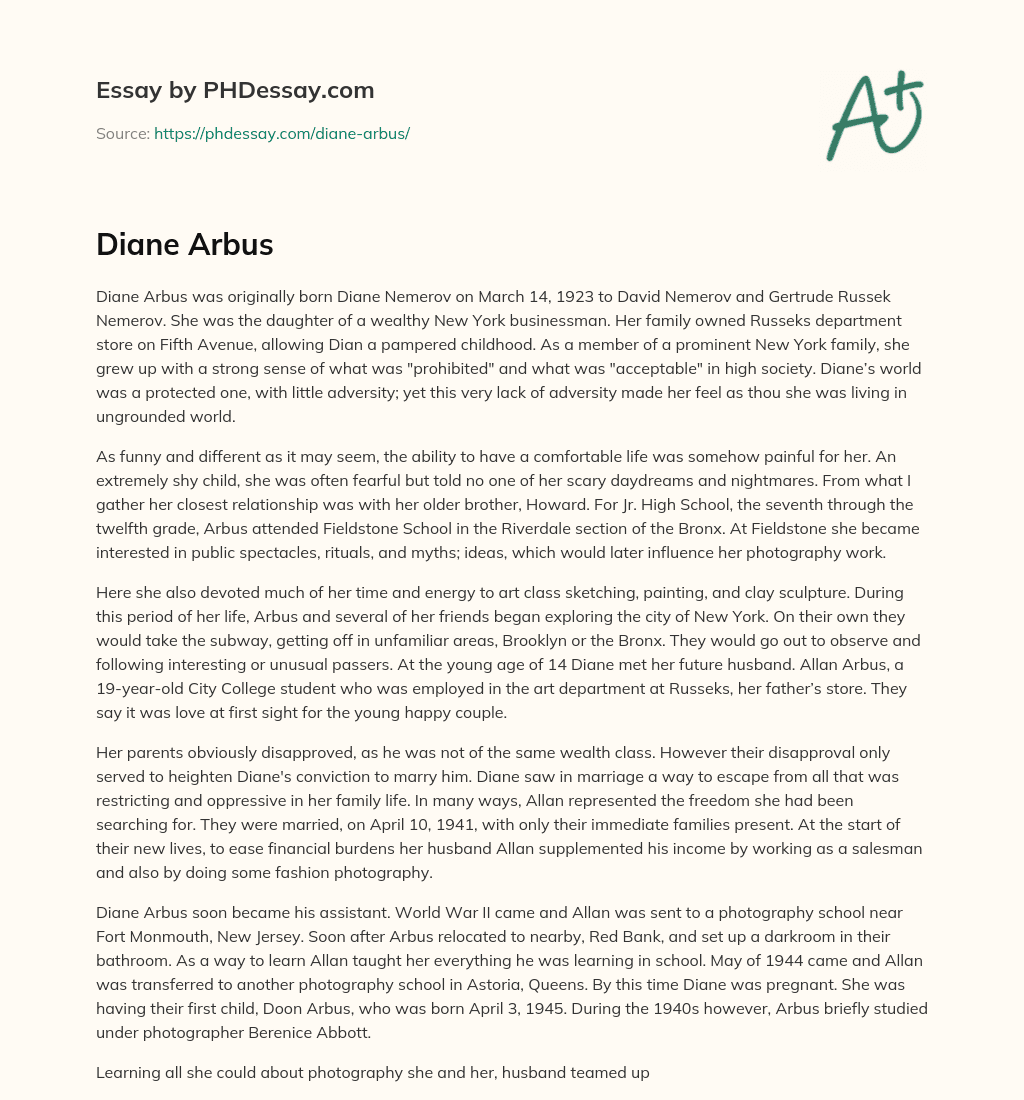 Diane Arbus: A Pampered Childhood and the Roots of Her Photography essay