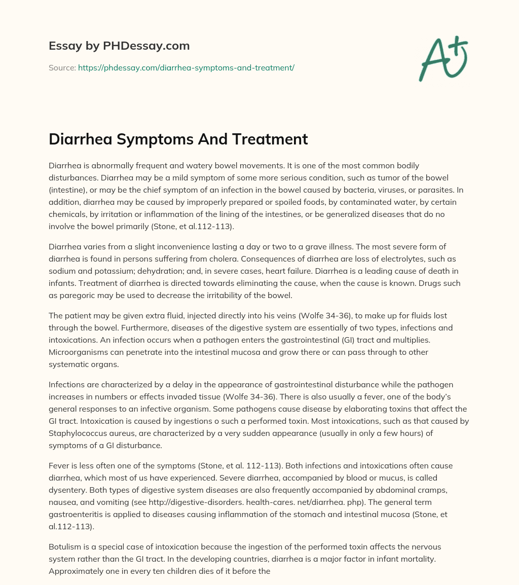 Diarrhea Symptoms And Treatment essay