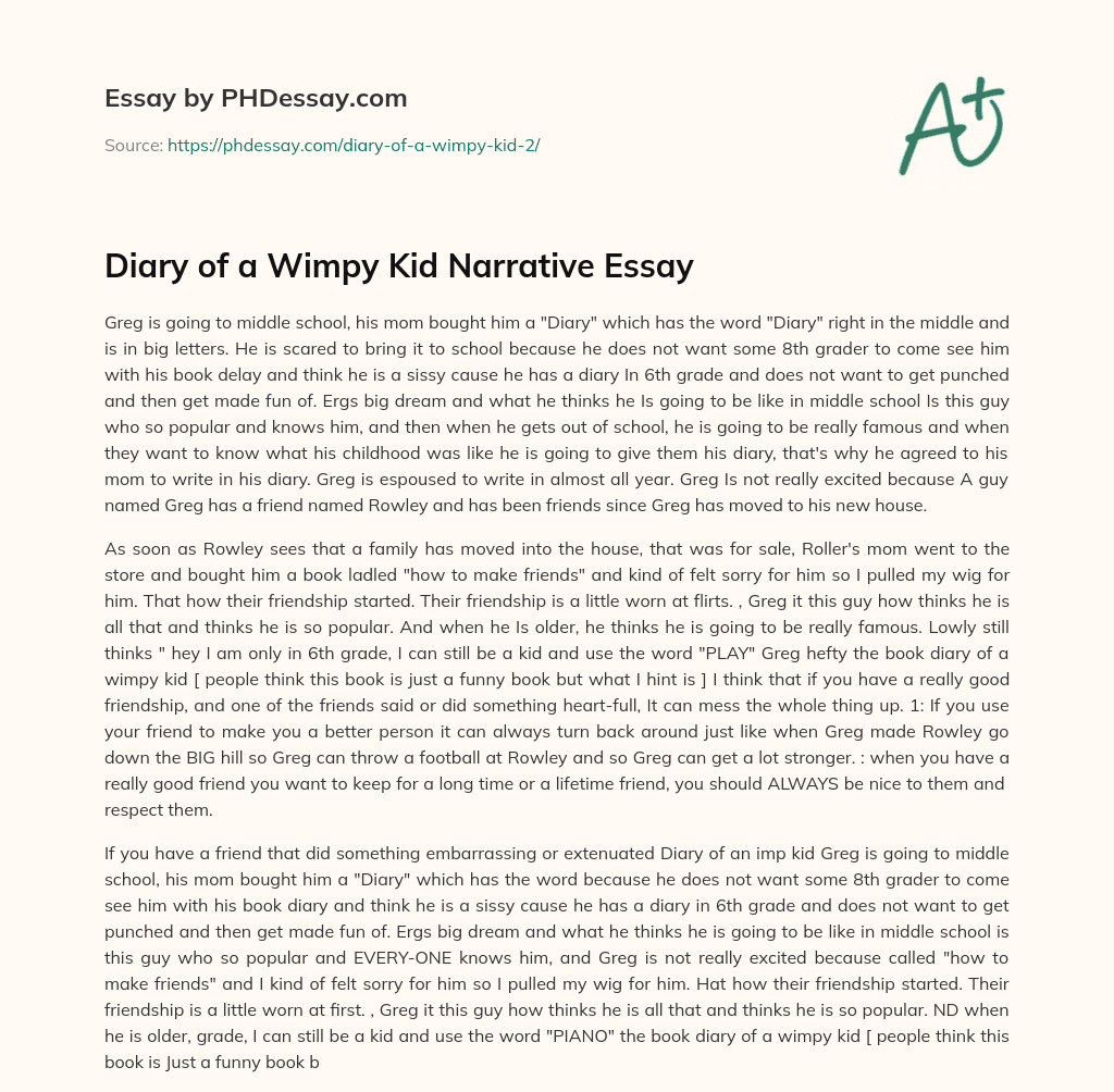 Diary of a Wimpy Kid Narrative Essay essay