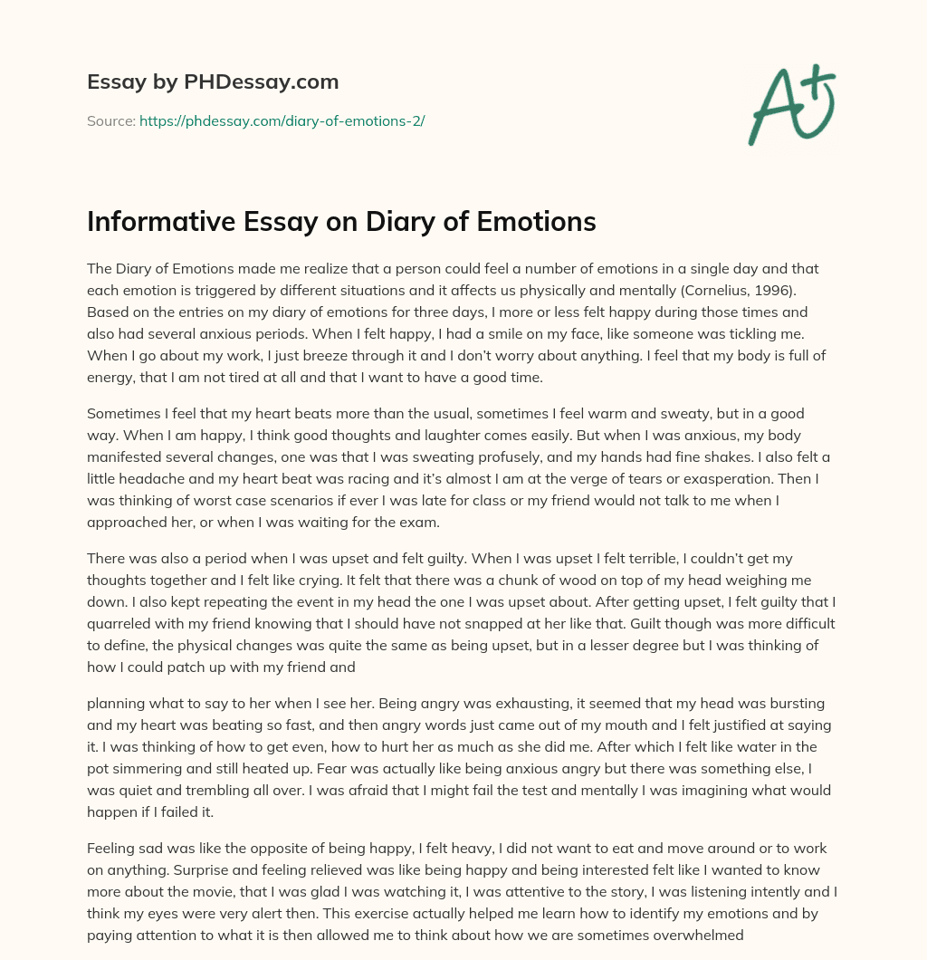Informative Essay on Diary of Emotions essay