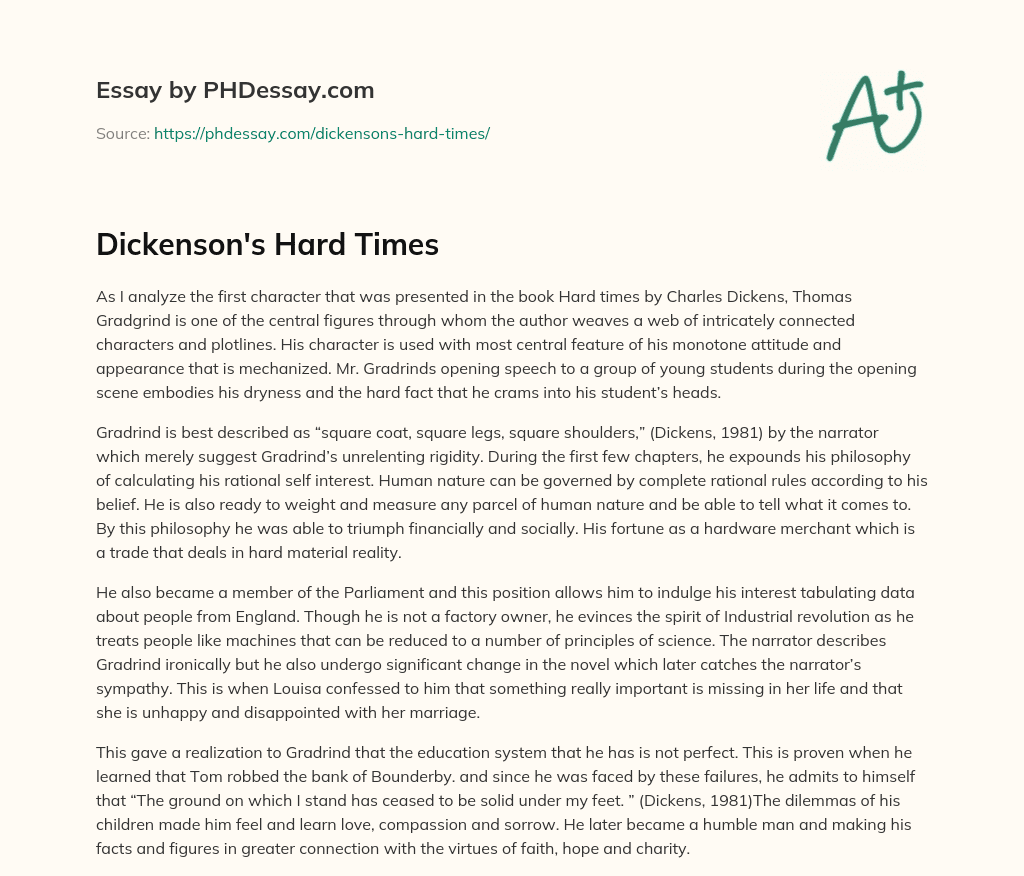 Dickenson’s Hard Times essay