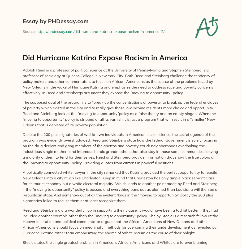 Did Hurricane Katrina Expose Racism in America essay