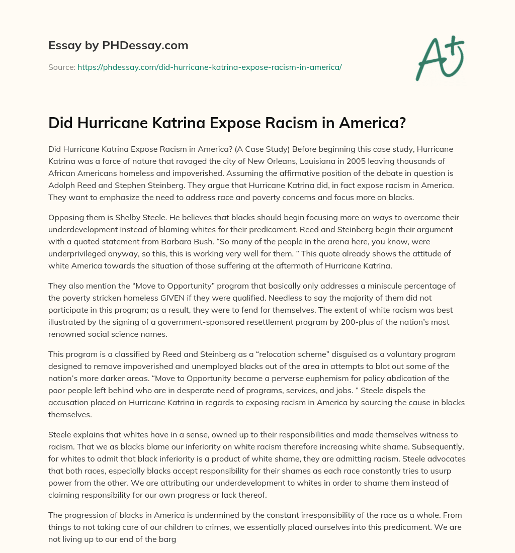 Did Hurricane Katrina Expose Racism in America? essay