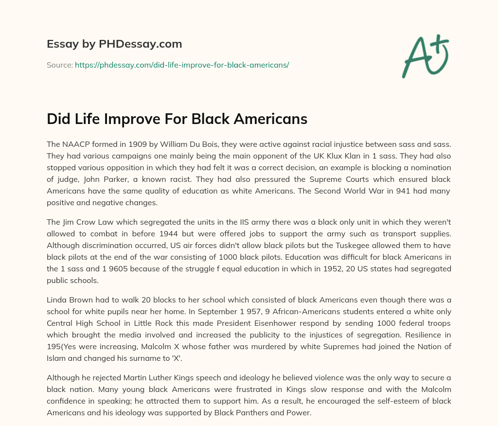 Did Life Improve For Black Americans essay