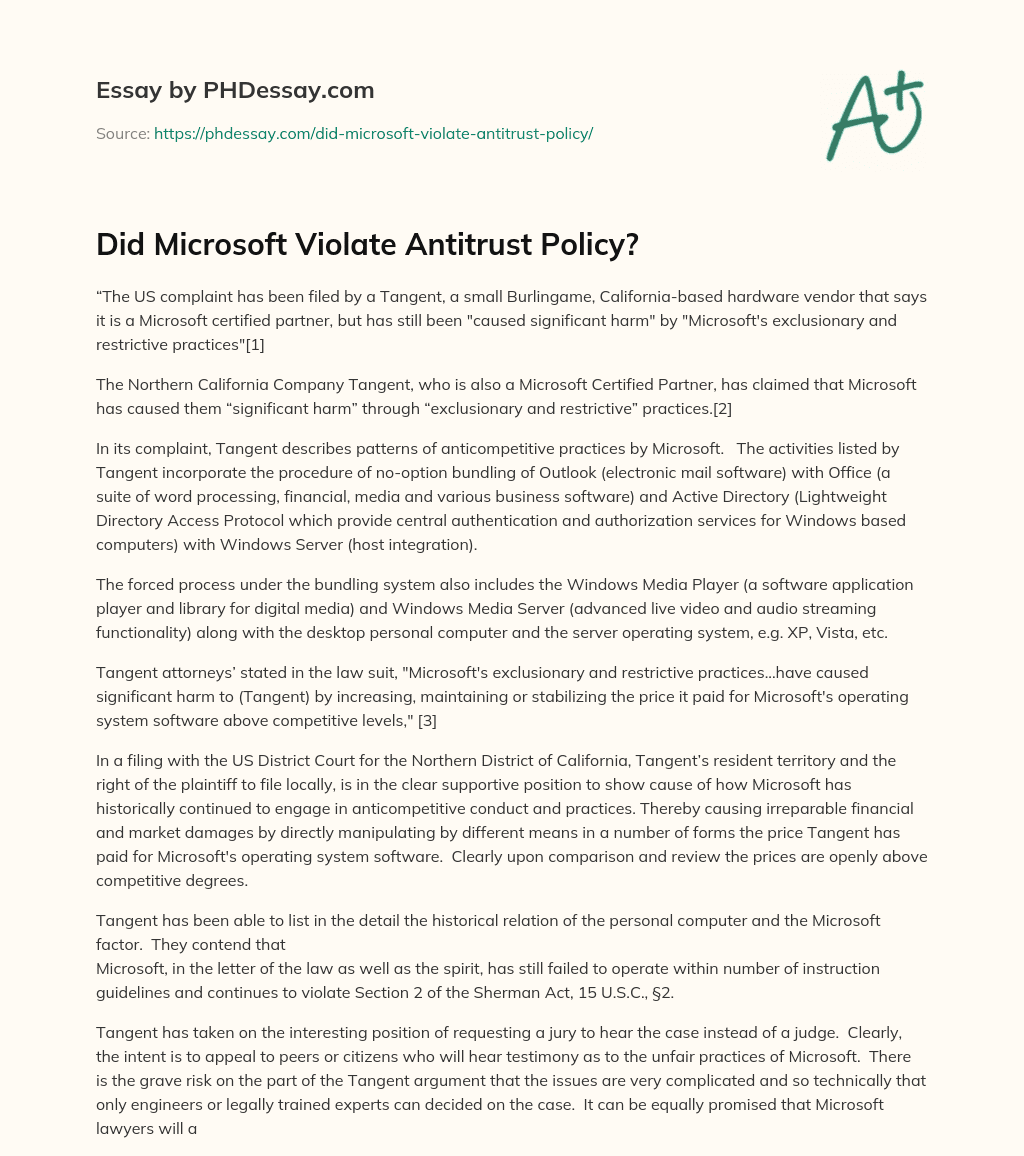 Did Microsoft Violate Antitrust Policy? essay