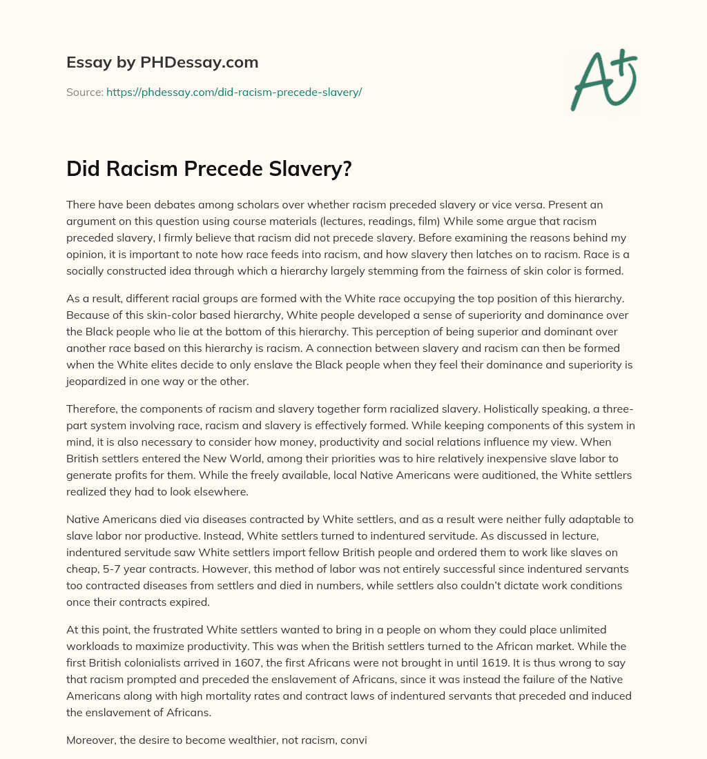 Did Racism Precede Slavery? essay