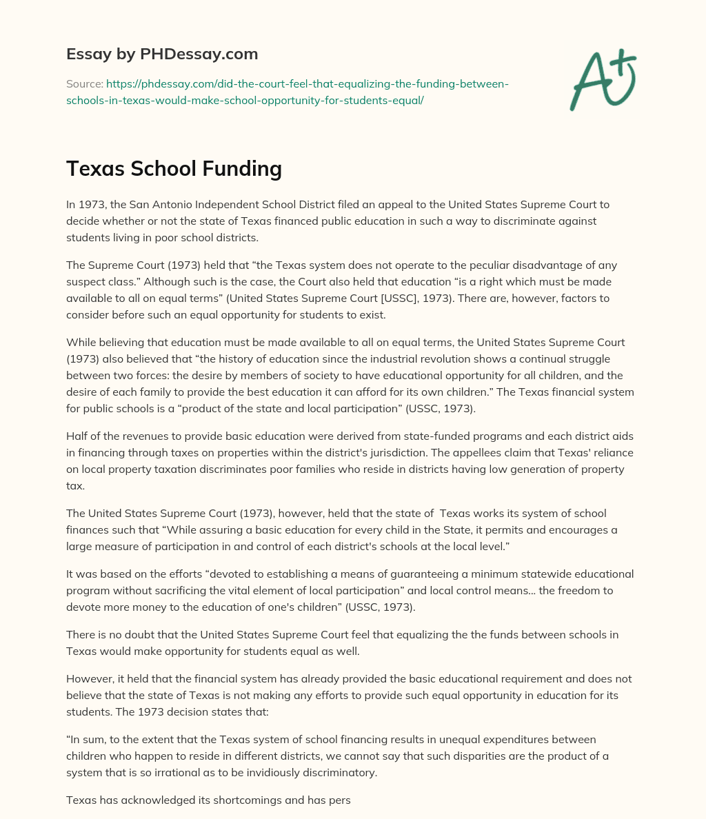 Texas School Funding essay