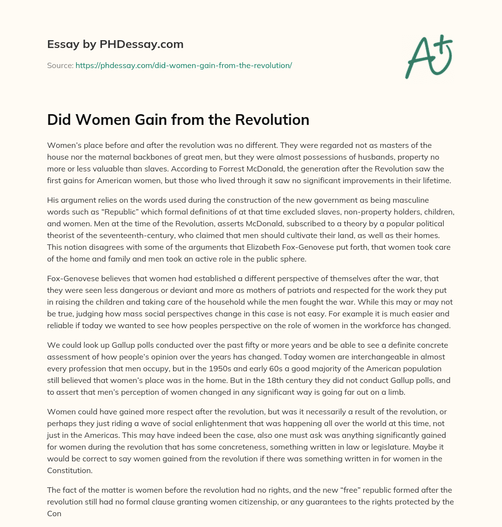 Did Women Gain from the Revolution essay