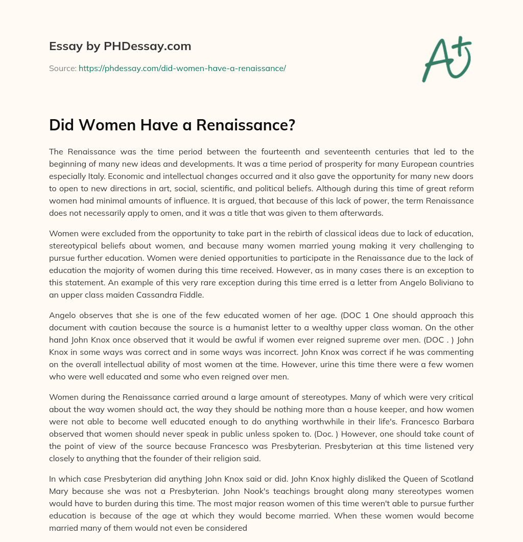 Did Women Have a Renaissance? essay
