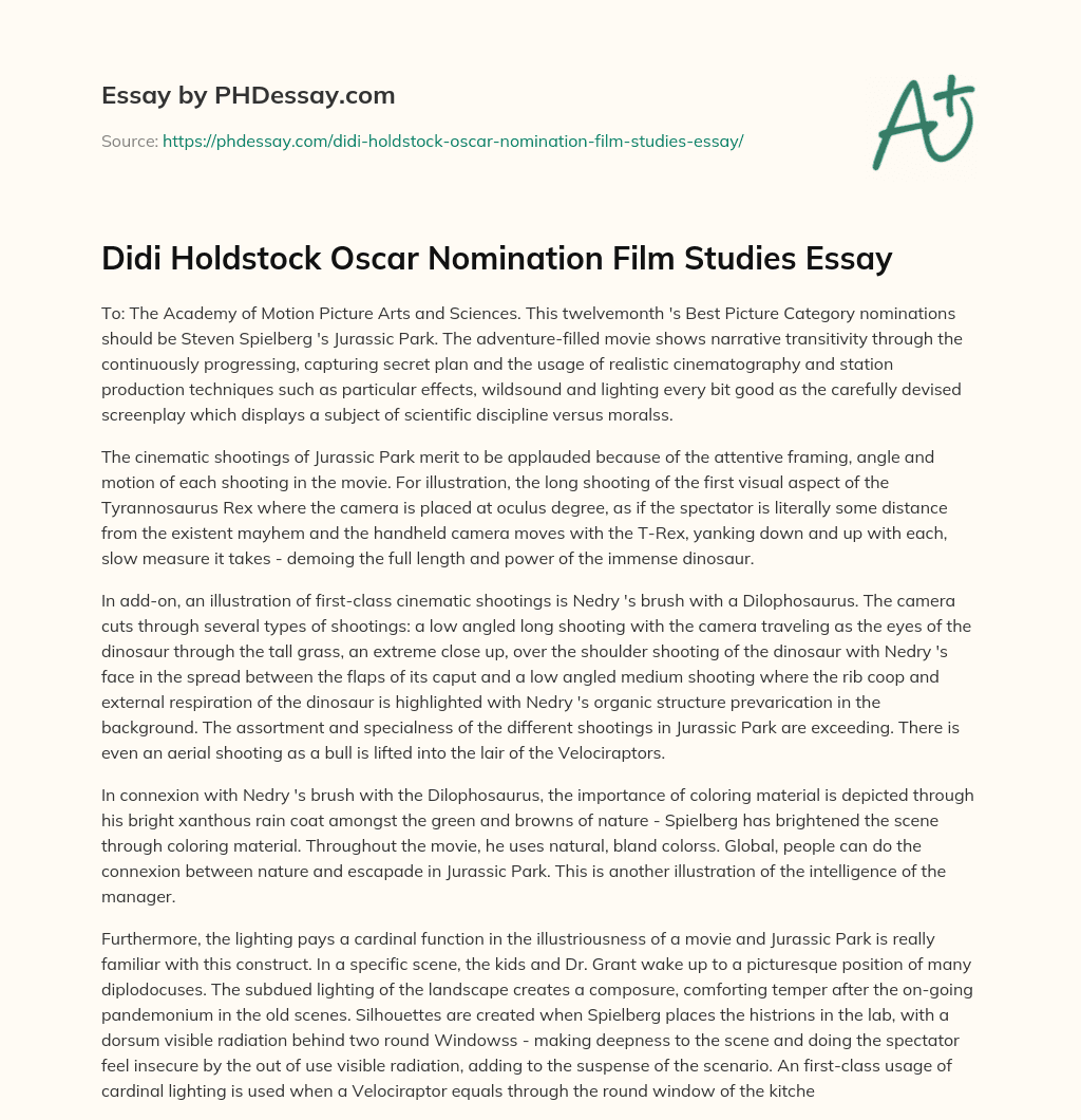 Didi Holdstock Oscar Nomination Film Studies Essay essay