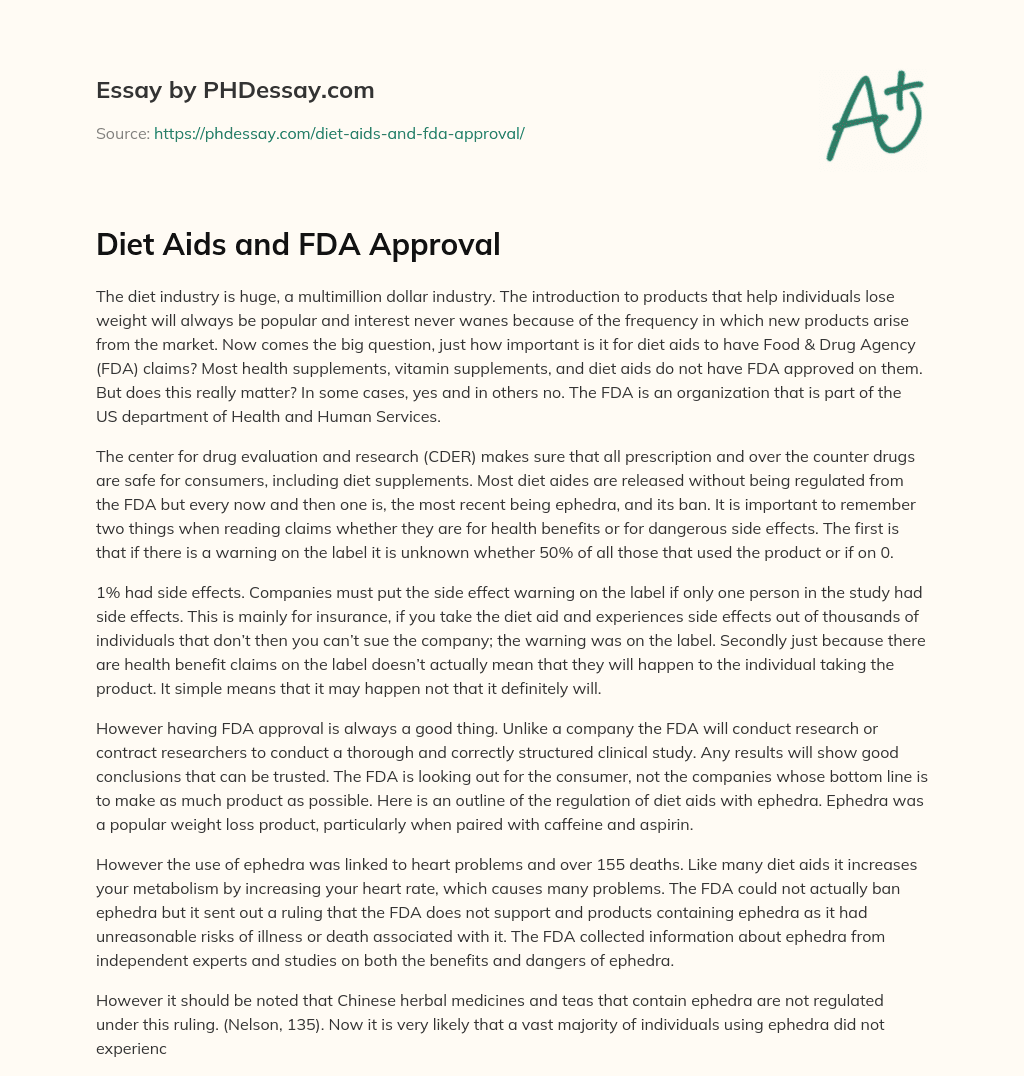 Diet Aids and FDA Approval essay