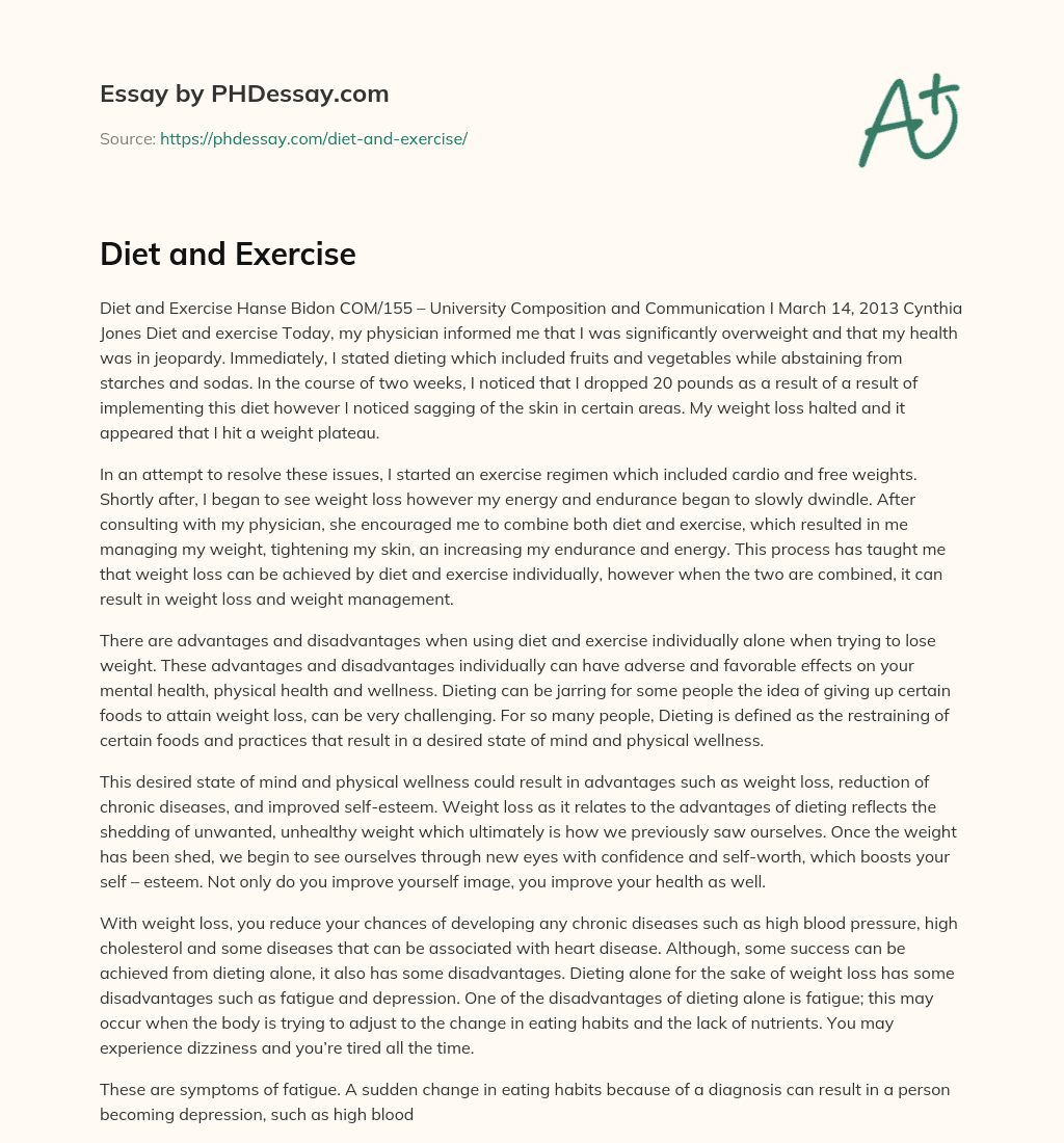 Diet and Exercise essay
