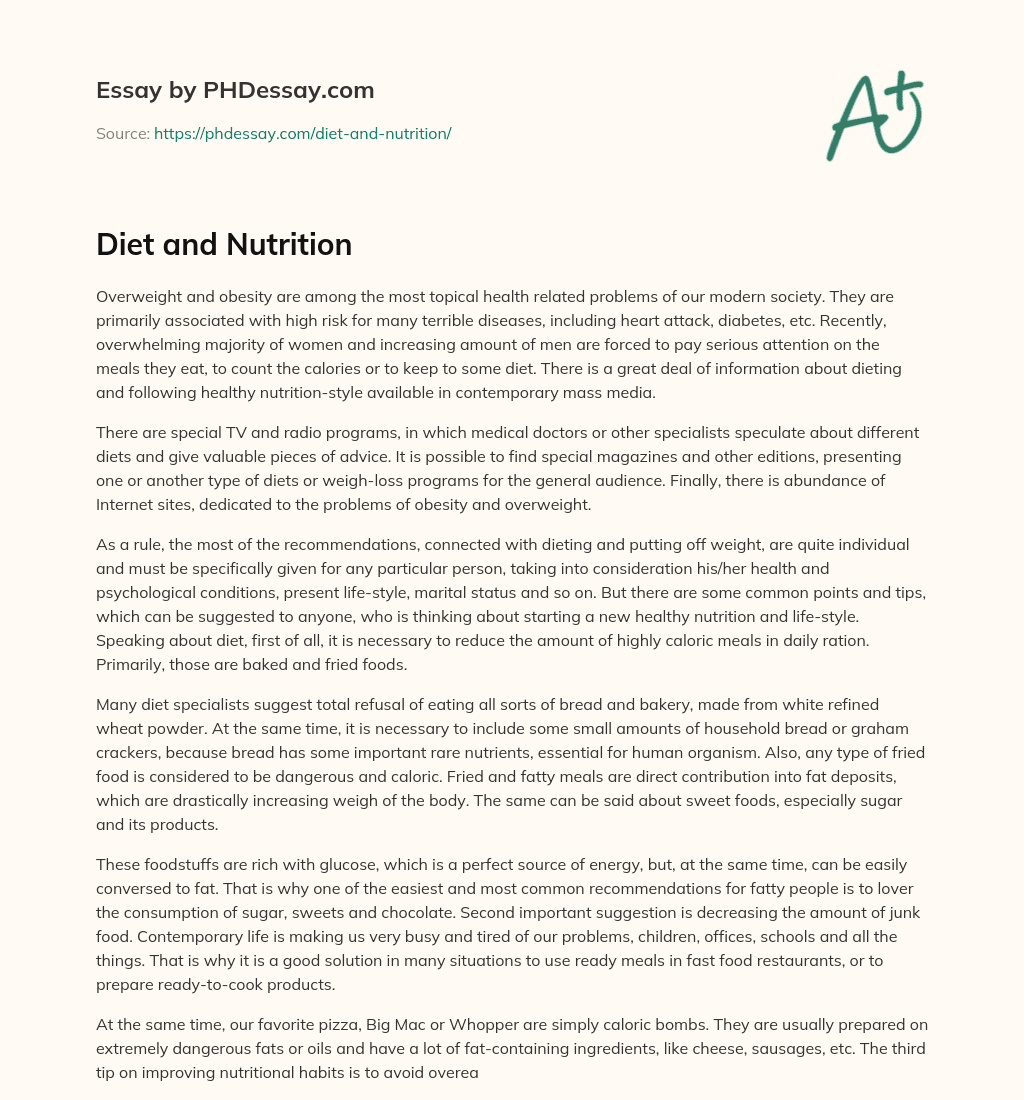 Diet and Nutrition essay