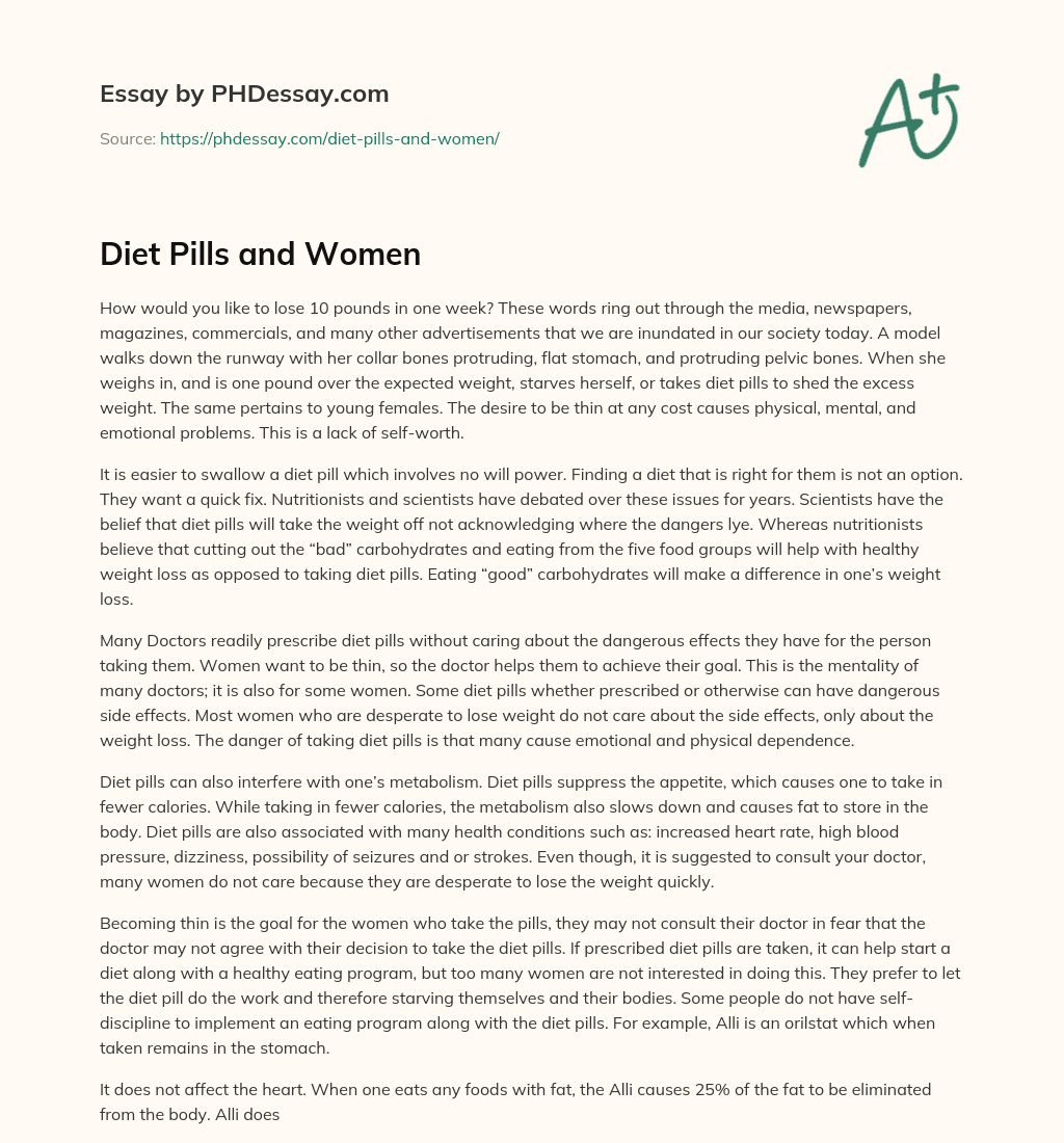 Diet Pills and Women essay