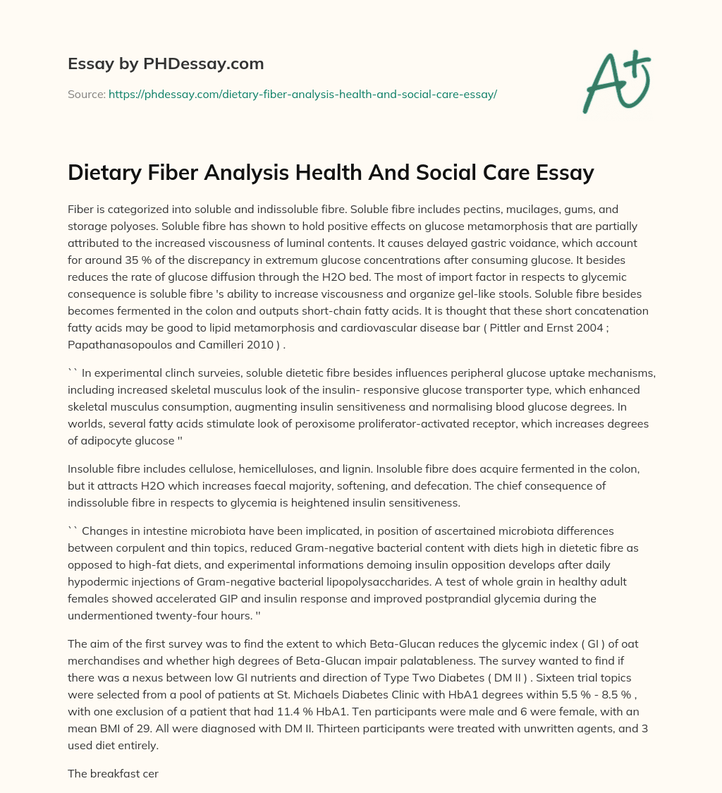 Dietary Fiber Analysis Health And Social Care Essay essay