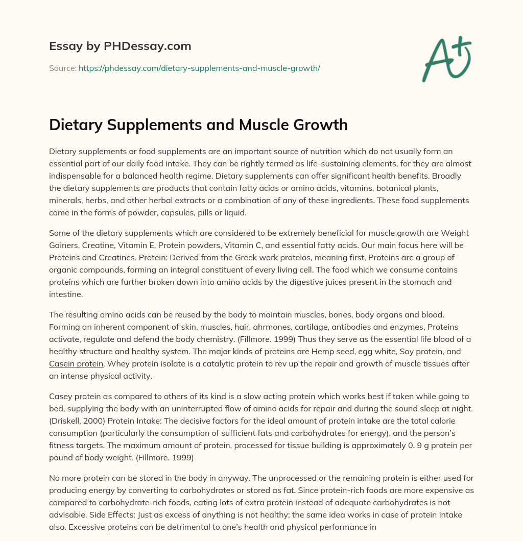 Dietary Supplements and Muscle Growth essay