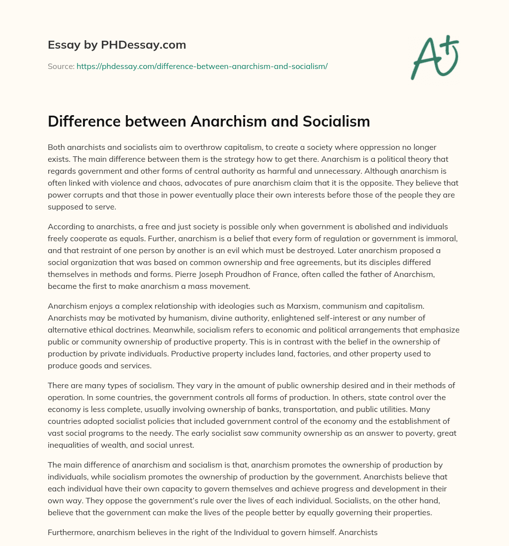 Difference between Anarchism and Socialism essay