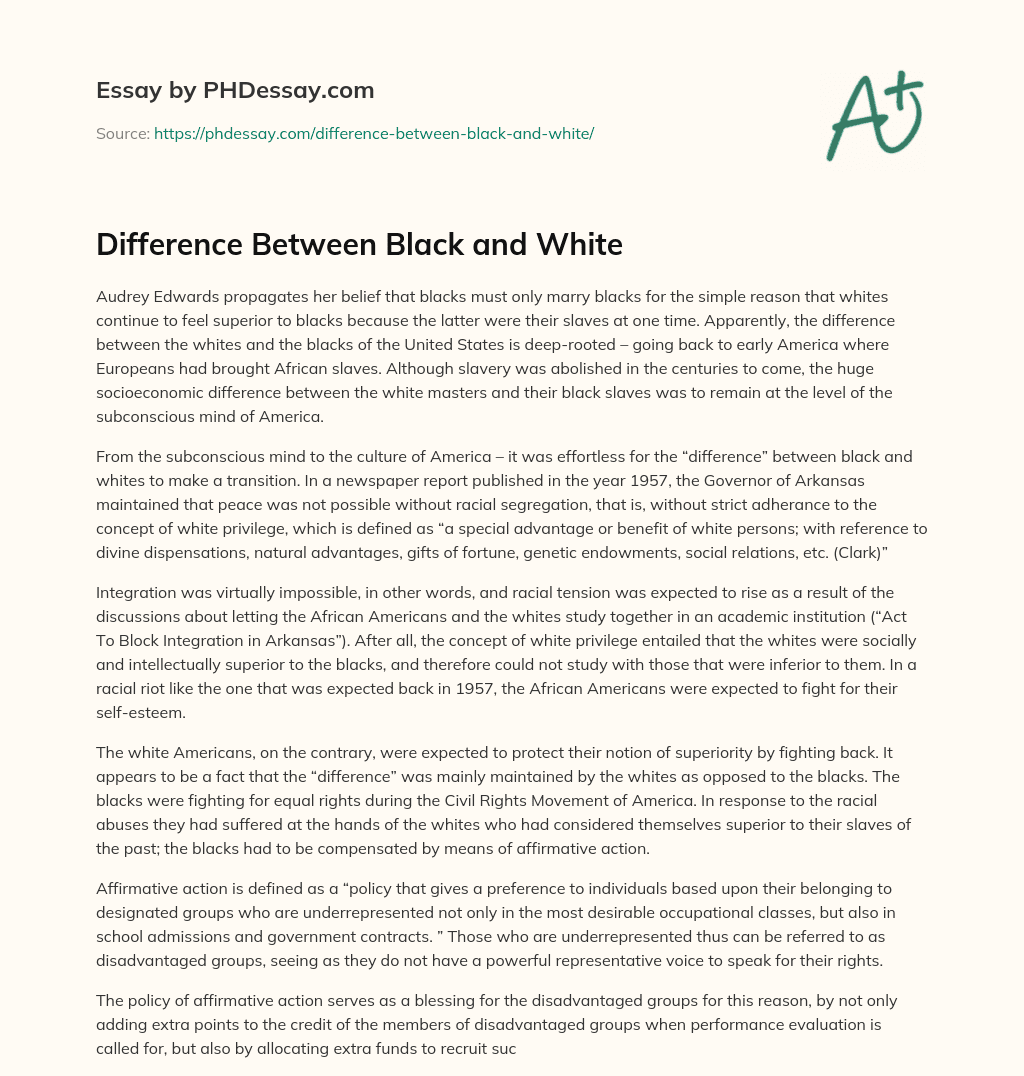 Difference Between Black and White essay
