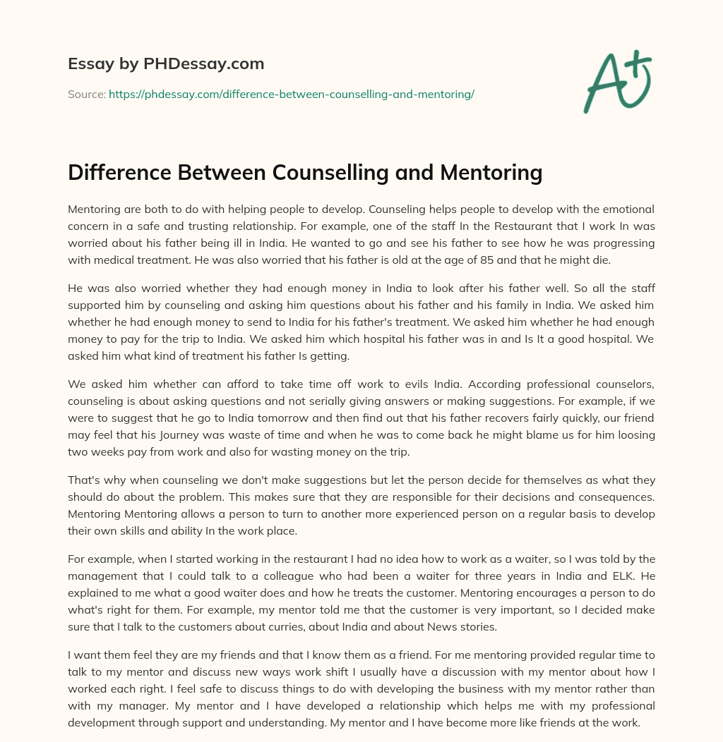Difference Between Counselling and Mentoring essay